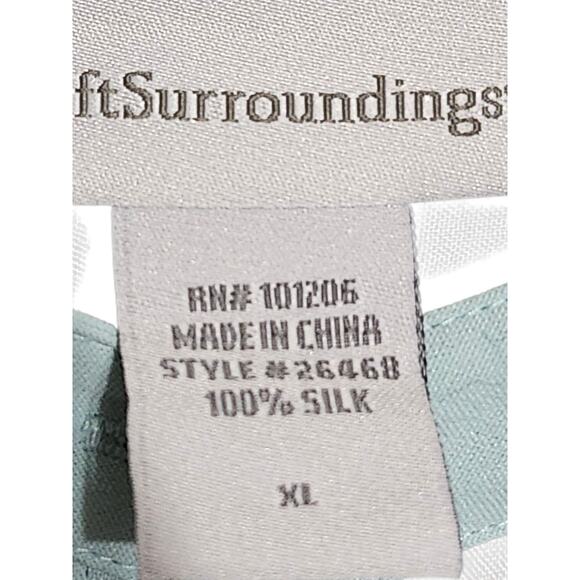 Soft Surroundings XL 100% Silk Twill Lux Gray Robins Egg Blue Blouse Shirt Top - Picture 9 of 9